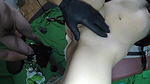 scarlett johnson goes through a medical vag inspection that leaves her choking on cock. she takes extreme deepthroat and gagging like a skinny slut.