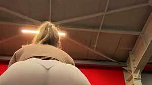 I'm masturbating extremely and training publicly at the gym with shaved pussy close-ups.