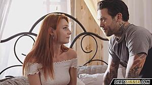 The cute redhead stepsister, do you want to see her riding with natural tits and romantic sex?