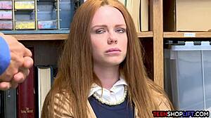 Ozzie teen redhead Ella Hughes gets caught stealing and faces big cock consequences.