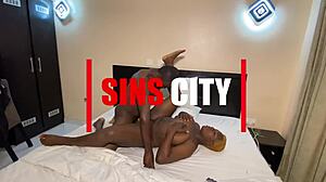 this couple goes deep in missionary with sexy ebony milf's big ass and natural tits leading to cheating orgasm