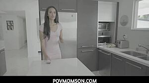 Stepmom Gia Vendetti caught slurping stepsons young big cock in kitchen for taboo creampie