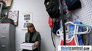 I feel so punished as curvy thief by security guard in deep office search with big tits exposed.