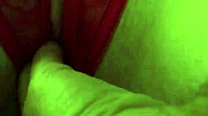 shaved pussy in red thongs all wet