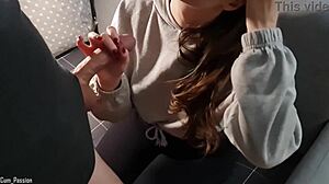 he covers my hot tits with cum during handjob