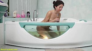 teen katty west fingers tight shaved pussy in bathtub with underwater close-ups and orgasm