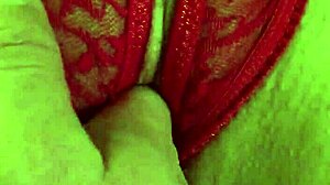 shaved pussy in red thongs all wet
