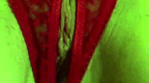 shaved pussy in red thongs all wet