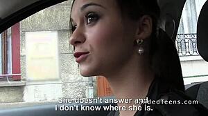 Shaved cunt teen hitchhiker boldly blows in public.