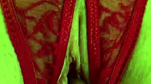 shaved pussy in red thongs all wet