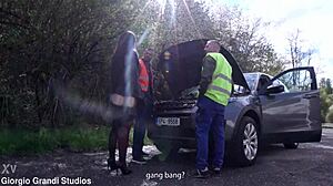 Broken Car Nuria Millan 5on1 Gangbang ATM Balls Deep DAP Extreme Deepthroat Rough Sex Big Gapes Facial Swallow