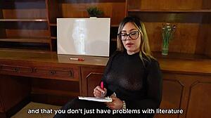 Why does this milf teacher lick and spank her naughty student's wet pussy in class?