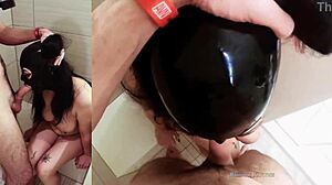 oh god, this deprived slut is puking on my cock right in the shower