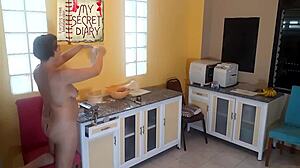 Nudist housekeeper Nakedbakers goes fully naked in the kitchen as a nude maid and housewife for season 3.