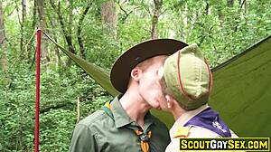 Gay scouts Dylan Tides and Logan Cross share intense bareback action in tent