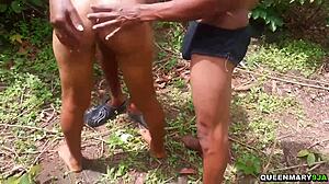 Whoa, check out this real outdoor sex party with wet creampie action! 🌳💦