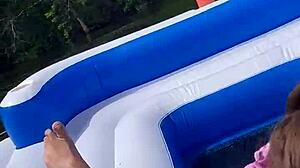 Nicebigddd sucks cock outdoors with tits exposed in homemade pov