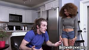 Tiny Ebony Stunner Cecilia Lion Bouncing on Big White Dick