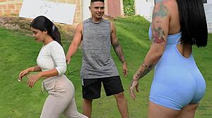 Workout routine turns into sensual session with tattooed Latina. Double licking and deepthroat lead to quickie cowgirl riding.