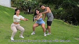 Workout routine turns into sensual session with tattooed Latina. Double licking and deepthroat lead to quickie cowgirl riding.