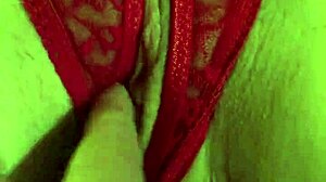 shaved pussy in red thongs all wet