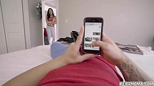 Veronica slobbers all over stepsons rod in intriguing blowjob. She swallows his cum after riding in missionary.