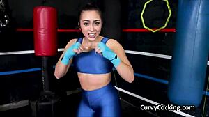 Teen deepthroats cock with gagging and choking during gym workout session