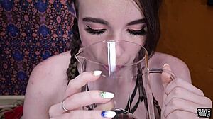 Brooke Johnson plays with piss and eats ass! She's prepping to get tied up and piss boarded in intense bdsm session.