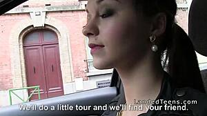 Shaved cunt teen hitchhiker boldly blows in public.