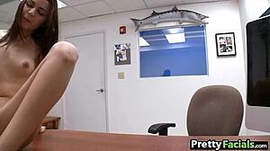 Beautiful cuban girl takes cum on face in cute facial cumshot scene