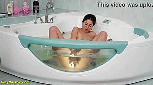 teen katty west fingers tight shaved pussy in bathtub with underwater close-ups and orgasm