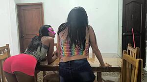 Hot Mexicans enjoy playful moments on the table with toys in a homemade video from the neighborhood.