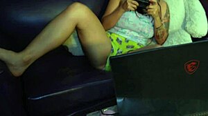 petite asian licks pussy and gets anal from boyfriend without stepsister noticing