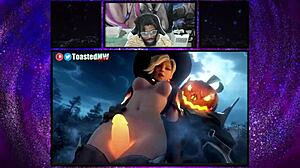 Big-breasted Miyabi rides cowgirl style while Jill gets fucked from behind. Mercy milks Reaper's cock and petite Judy joins the ride! 🔥