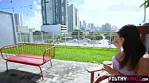 brunette teen violet gems gave a deepthroat blowjob before riding cowgirl style in bedroom