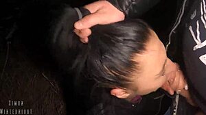 stuffed a young cocksuckers mouth full of cock outdoors