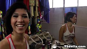 Busty tranny Jessica Versace masturbates her big cock