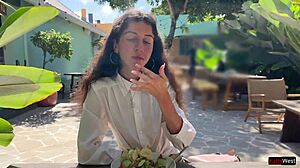 i asked friend to cum on my face in cafe for eating food with sperm 😏 public cumwalk with teen facial and small tits flashing