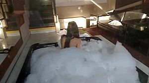 spying on brunette bathing guy in feminine clothing fucks her pear-shaped ass buries cock in anus busty big-ass latina