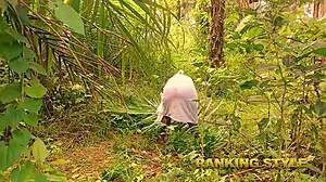 Forest city love making with blonde babe getting wet pussy licked and bent over doggystyle in natural tits bbw orgasm scene outdoors.