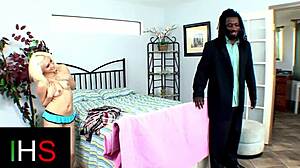 very hot sexy blonde with blue eyes fucks a black rastafarian male with a big dick riding cowgirl missionary doggystyle! she licks his cock and gets swollen pussy filled with cum in mouth!