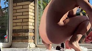 Am I really struggling to fit this huge black dildo into my tight pussy during backstage play?