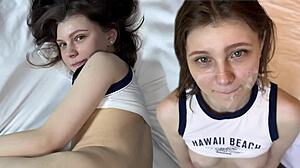 my sexy neighbor goes crazy as her tiny 18+ pussy barely fits that cock