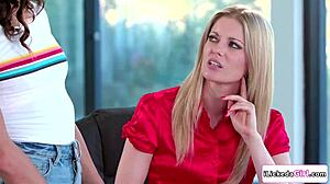 I'm stripping as a lesbian student before licking my blonde teacher's pussy.