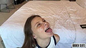 my sexy neighbor goes crazy as her tiny 18+ pussy barely fits that cock