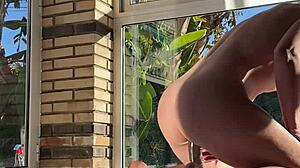 Am I really struggling to fit this huge black dildo into my tight pussy during backstage play?