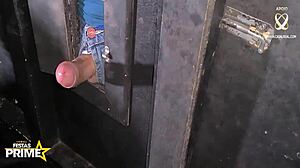 Young Wife Sucking Multiple Cocks Through Gloryhole At Festaprime Event