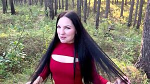 Passionate sex with my lustful wife in the autumn forest, cum on her face now!