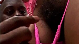 Ebony slut rides big cock in doggystyle and takes cumshot on her hairy pussy