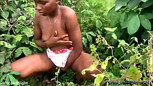 ebony teen 18+ gets owned hard outdoors by farmer and takes his golden shower